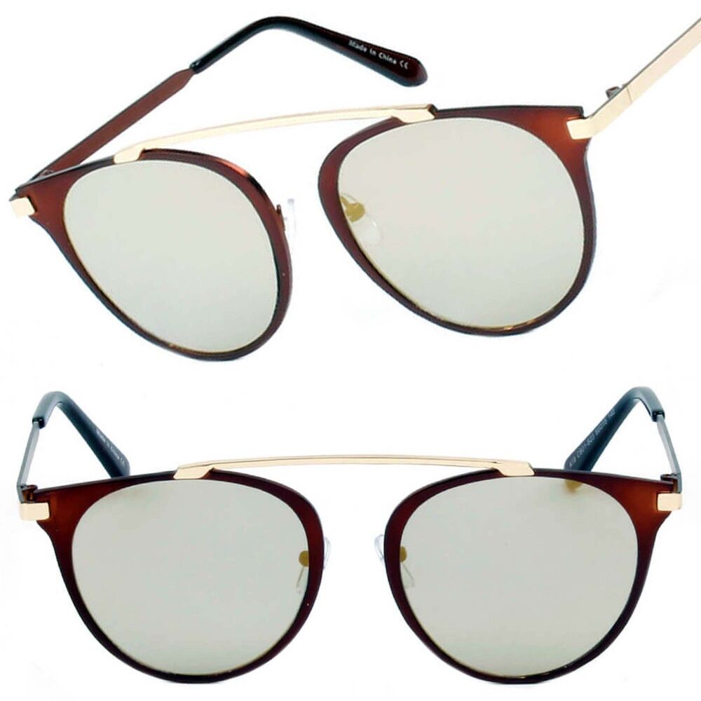 Elevated Style Minimalist High Brow-Bar Design Round Sunglasses Mirrored Lens